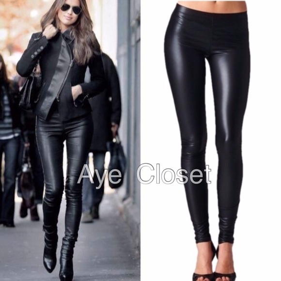 Matte black faux leather leggings sexy - Picture 6 of 6